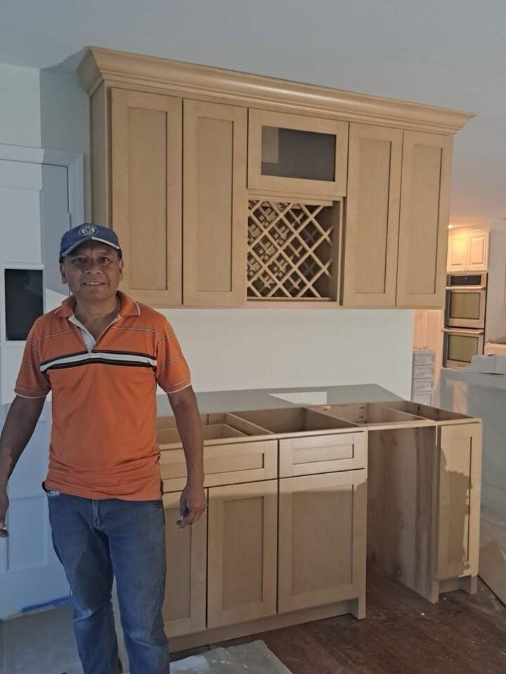 Rogelio Baza on site with a custom cabinet build